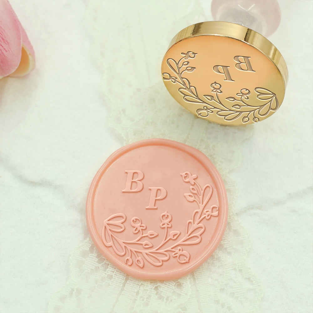 Borderless Botanical Wedding Custom Wax Seal Stamp with Double Initials - Style 14 14