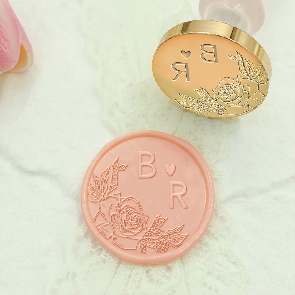 Borderless Botanical Wedding Custom Wax Seal Stamp with Double Initials - Style 5 5