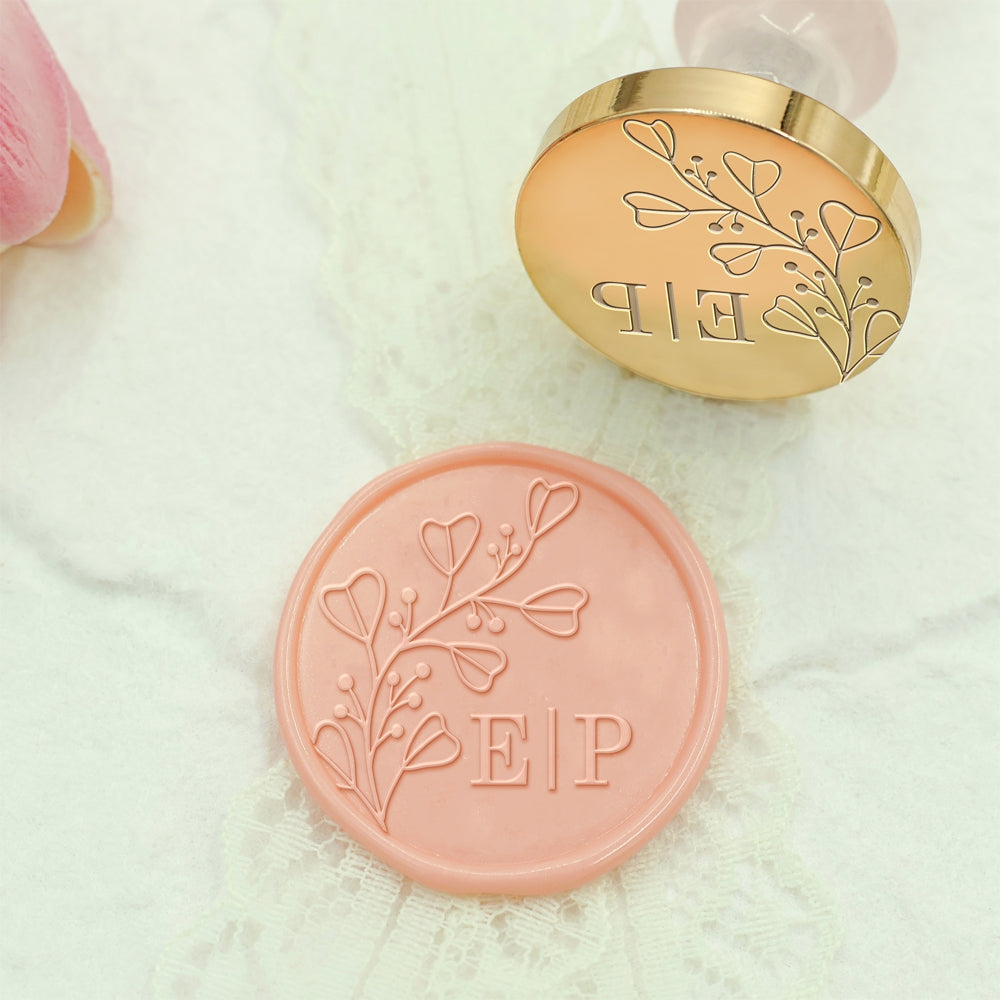 Borderless Botanical Wedding Custom Wax Seal Stamp with Double Initials 1
