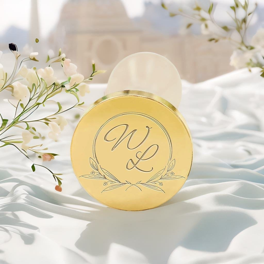 Simple Plant Circle Wedding Custom Wax Seal Stamp with Double Initials (36 Designs)-1